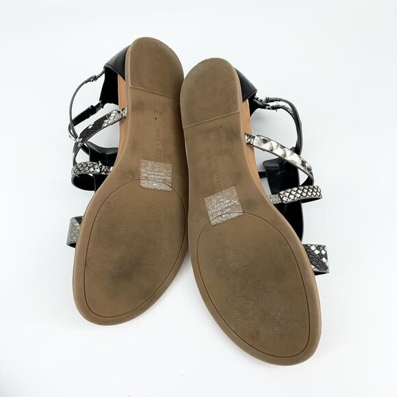 Nine West Gladiator Strappy Sandals Flats 9.5M Women Snake Print Gray Black BOHO - Picture 10 of 13